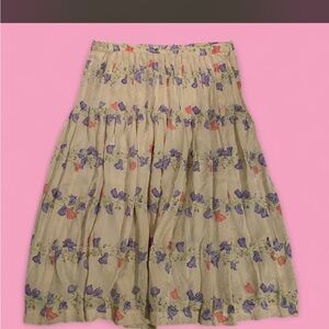 Cream Floral Midi Skirt with Purple & Coral Blooms